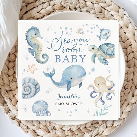 Sea You Soon Baby Shower Boy Blue Ocean Paper Serviette