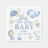 Sea You Soon Baby Shower Boy Blue Ocean Paper Serviette (Vorderseite)