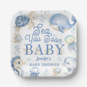 Sea You Soon Baby Shower Boy Blue Ocean Pappteller (Vorderseite)