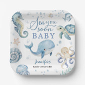 Sea You Soon Baby Shower Boy Blue Ocean Pappteller (Vorderseite)