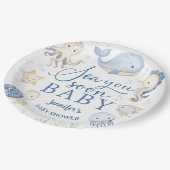 Sea You Soon Baby Shower Boy Blue Ocean Pappteller (Schrägansicht)