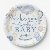 Sea You Soon Baby Shower Boy Blue Ocean Pappteller (Vorderseite)