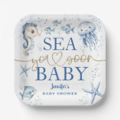 Sea You Soon Baby Shower Boy Navy Blue Ocean Pappteller (Vorderseite)