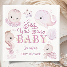 Sea You Soon Baby Shower Girl Pink Ocean 