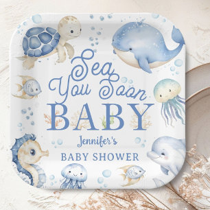 Sea You Soon Baby Shower Junge Blauer Ozean Pappteller