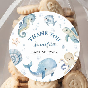 Sea You Soon Baby Shower Junge Blauer Ozean Runder Aufkleber