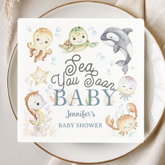 Sea You Soon Baby Shower Ocean Gender Neutral  Serviette