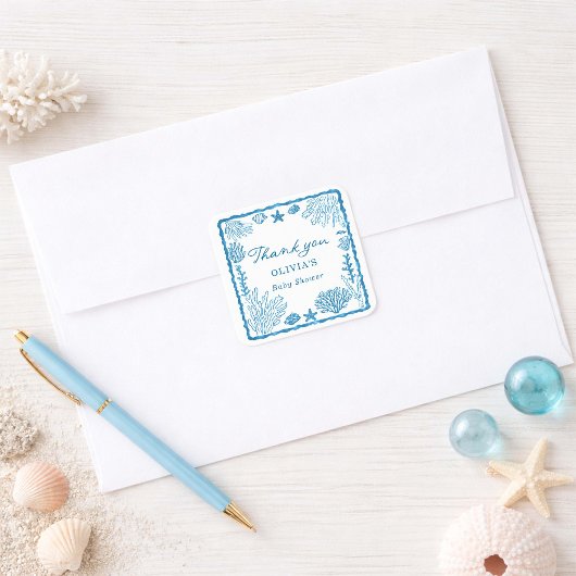 Sea You Soon Baby Shower  Quadratischer Aufkleber