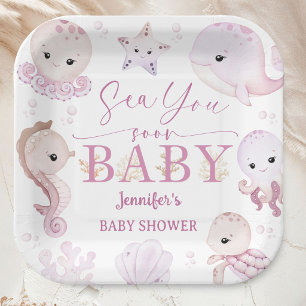 Sea You Soon Baby Shower Rosa Ozean Papier Pappteller