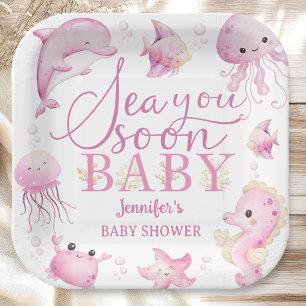 Sea You Soon Baby Shower Rosa Ozean Papier Pappteller