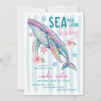 Sea You Soon Baby Shower Whale Coastal Ocean Beach Einladung