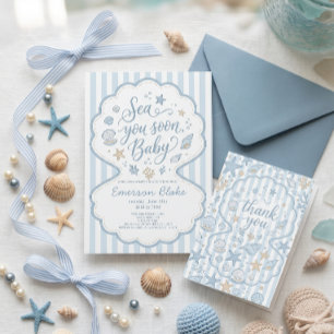 Sea You Soon Babyparty-Einladung   Küstenmeere Visitenkarte