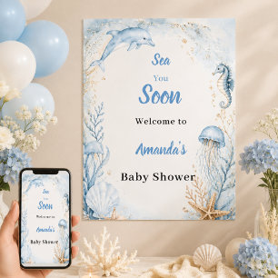 Sea You Soon Blau Willkommen Baby Shower Poster