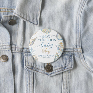 Sea You Soon Blaue Muscheln Baby Shower Button