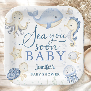 Sea You Soon Boy Baby Shower Blauer Ozean Pappteller