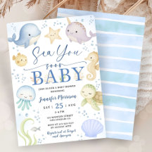 Sea You Soon Boy Baby Shower Cute Ocean Invitation