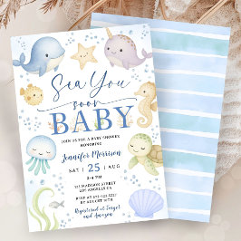 Sea You Soon Boy Baby Shower Cute Ocean Invitation Einladung
