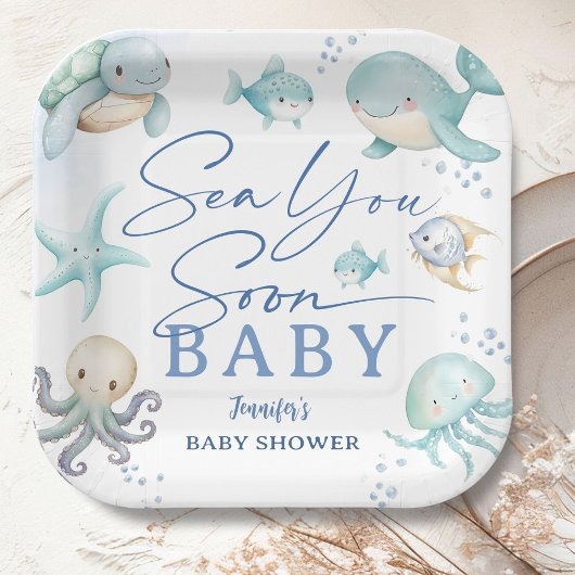 Sea You Soon Boy Ocean Baby Shower Pappteller