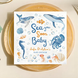 Sea You Soon Coastal Baby Shower Serviette
