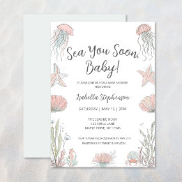 Sea You Soon Cute Coastal Hand Drawn Baby Shower Einladung