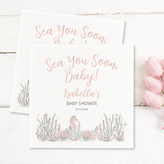 Sea You Soon Cute Hand Drawn Baby Shower Serviette