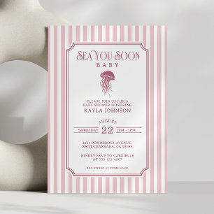 Sea You Soon Girl Preppy Rosa Streifen Baby Shower Einladung