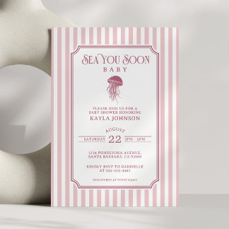 Sea You Soon Girl Preppy Rosa Streifen Baby Shower Einladung