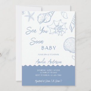 Sea You Soon Küstenmuscheln Blaue Babyparty Einladung
