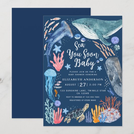 Sea You Soon Ocean Animals Boy Baby Shower Invitat Einladung (Vorne/Hinten)