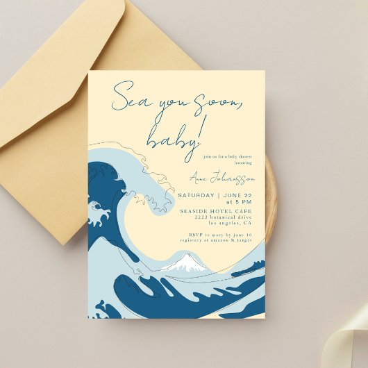Sea You Soon Ocean Wave Blue Boy Baby Shower Einladung