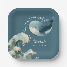 Sea You Soon Ocean Whale Turquoise Baby Shower Pappteller