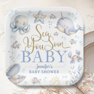 Sea You Soon Ozean-Baby-Party Junge Blau Pappteller