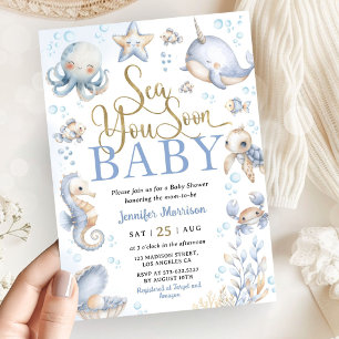 Sea You Soon Ozean-Tiere Junge Baby-Party Einladung