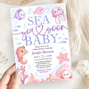 Sea You Soon Ozean-Tiere Mädchen Baby Shower Einladung