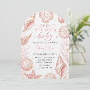 Sea You Soon Rosa Muscheln Baby Shower Einladung