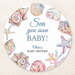 Sea You Soon Seashell-Baby-Party Runder Pappuntersetzer