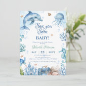 Sea You Soon Seashell Baby Shower Einladung (Stehend Vorderseite)