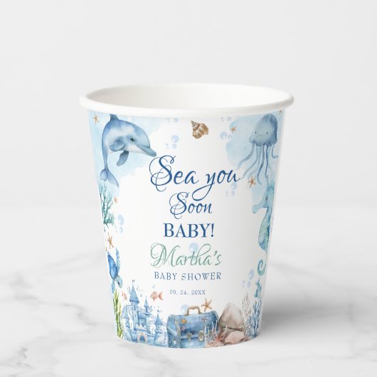 Sea You Soon Seashell Baby Shower Pappbecher (Vorderseite)