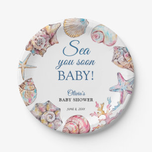 Sea You Soon Seashell Baby Shower Pappteller