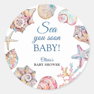 Sea You Soon Seashell Baby Shower Runder Aufkleber