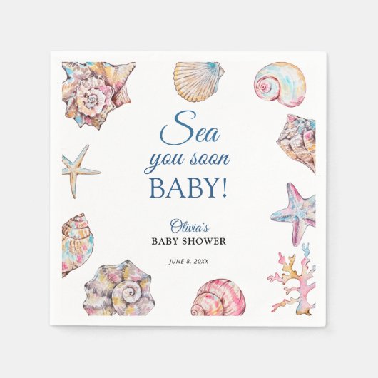 Sea You Soon Seashell Baby Shower Serviette (Vorderseite)