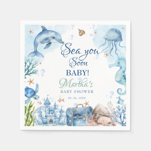Sea You Soon Seashell Baby Shower Serviette (Vorderseite)