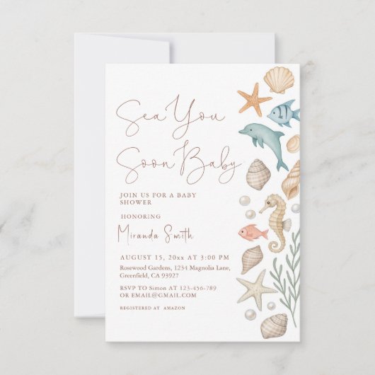 Sea You Soon Seashells Baby Shower Einladung (Vorderseite)