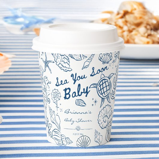 Sea you soon seashells beach boy baby shower pappbecher