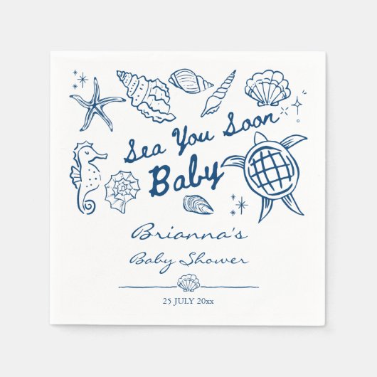Sea you soon seashells beach boy baby shower serviette (Vorderseite)