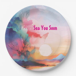 Sea You Soon Watercolor Beach Pappteller