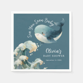 Sea You Soon Whale Ocean Turquoise Baby Shower Serviette