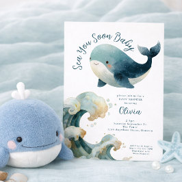 Sea You Soon Whale Ocean White Baby Shower Einladung