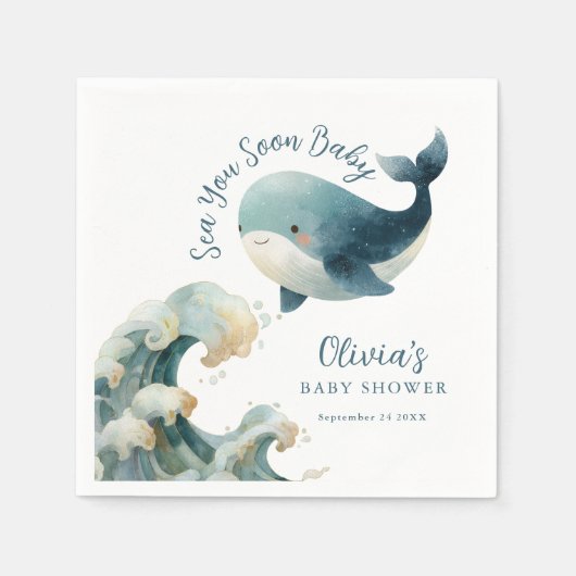 Sea You Soon Whale Ocean White Baby Shower Serviette (Vorderseite)