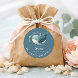 Sea You Soon Whale Turquoise Thank You Baby Shower Runder Aufkleber